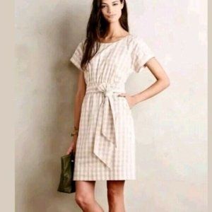 Anthropologie HD In Paris Gingham Plaid Ribbon Cotton Poplin Dress